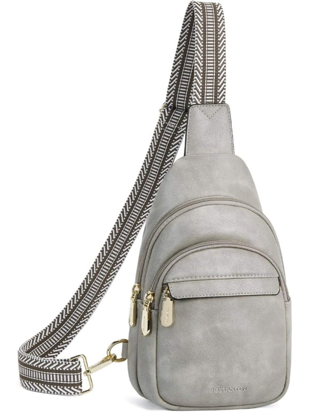 Women's Dark Grey Leather Adjustable Strap Crossbody Fanny Pack Sling Chest Bag